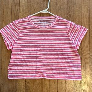 Aeropostale Pink & White Striped Short Sleeve Tee